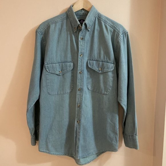 Vintage 90s TRUE IDENTITY 100% Cotton Chambray Denim Shirt Shacket Mens Size S - Picture 1 of 10